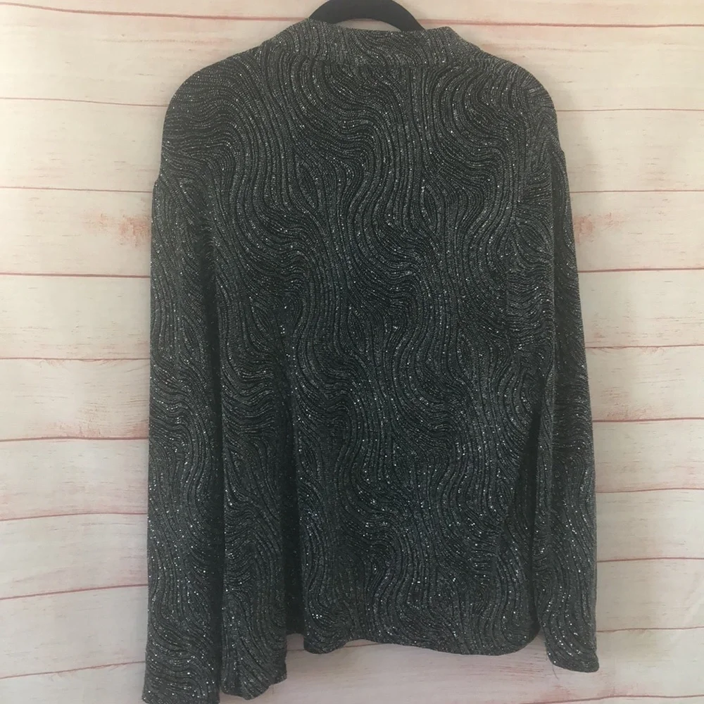 Onyx Nite Black Metallic Shimmer Open Front Cover Up Cardigan XL